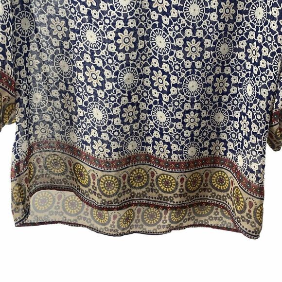 Blue 3/4 Sleeve V Neck Blouse Toile Pattern Boho S - Picture 3 of 6